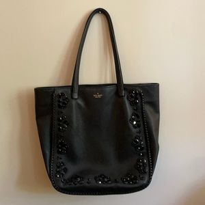 Kate Spade Black Leather Beaded Tote Purse